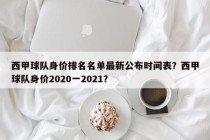 西甲球队身价排名名单最新公布时间表？西甲球队身价2020一2021？