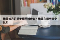 杨晨效力的德甲球队叫什么？杨晨在德甲哪个队?？